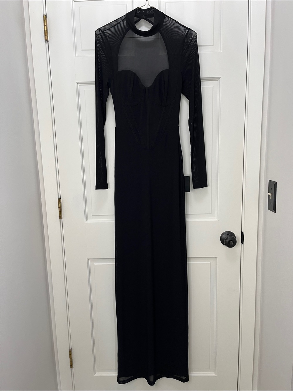 NWT Lulus Sensational Appeal Black Mesh Cutout Long Sleeve Maxi Dress - Size XS